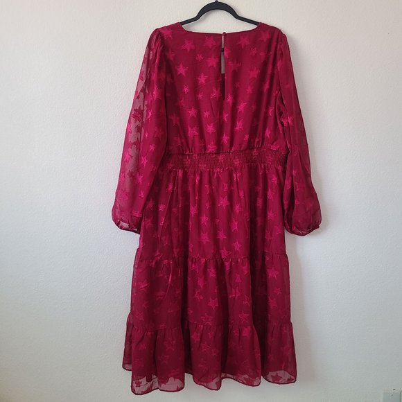 Torrid Chiffon Star Long Sleeve Dress Plus Size 2X Beaujolais Burgundy - Picture 2 of 8